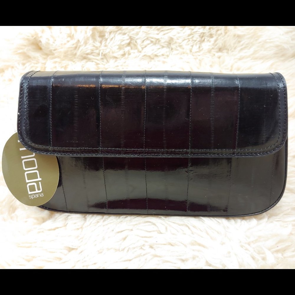 MODA SPANA Eel Skin Clutch/Purse, Black